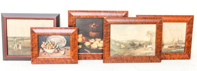 5 Antique English Country Prints W Burl Frames (1 of 6)