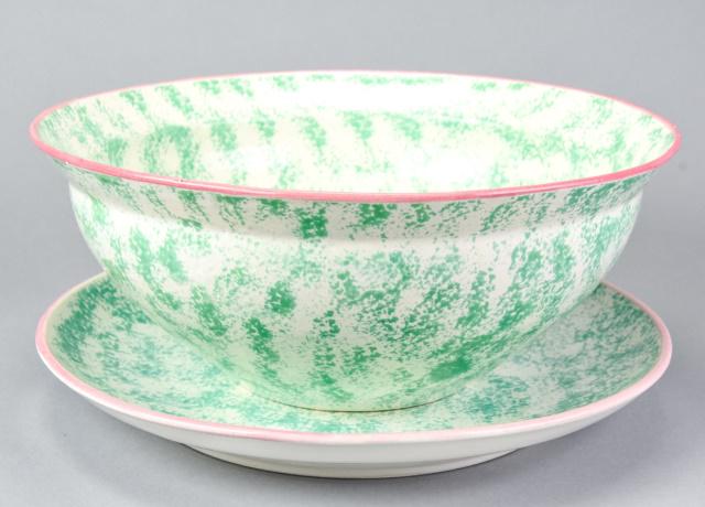 Signed Spongeware Serving Bowl & Serving Plate (1 of 8)