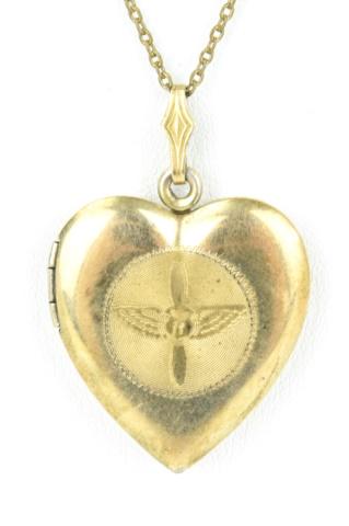 WWII Era Airforce Gold on Sterling Locket Pendant: WWII Era Airforce Gold on Sterling Locket Pendant. Hallmarked gold filled sterling. Chain measures 17 inches in length.