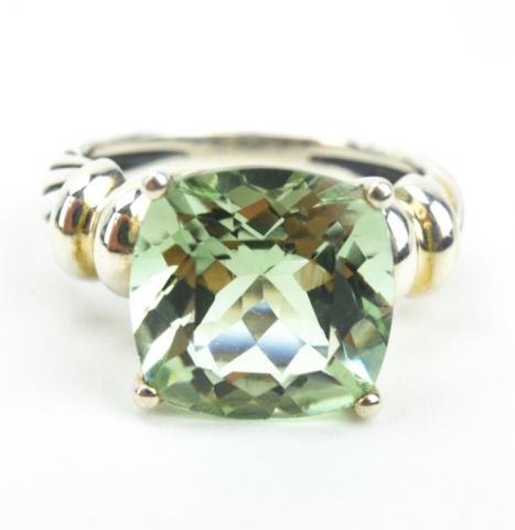 David Yurman Style Sterling & Green Amethyst Ring: David Yurman Style Sterling & Green Amethyst Ring. Faceted center stone tests on the Presidium as Amethyst. Hallmarked. Can be resized
