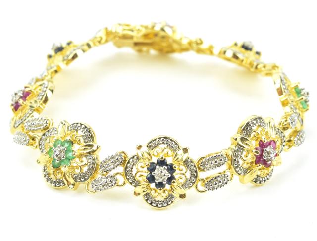 Estate Sapphire Ruby Emerald Floral Motif Bracelet (1 of 8)