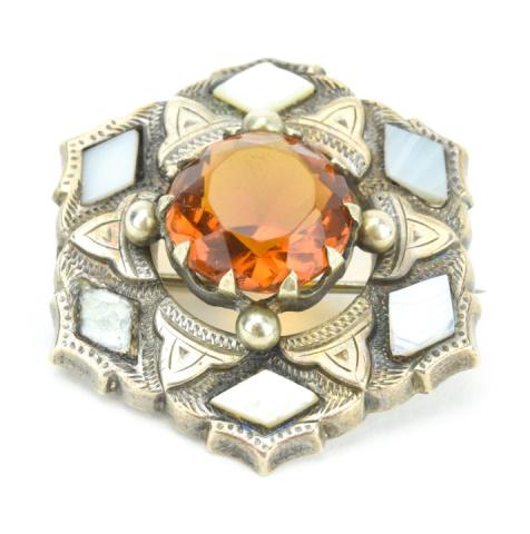Antique 19th C Scottish Sterling Citrine Agate Pin (1 of 5)