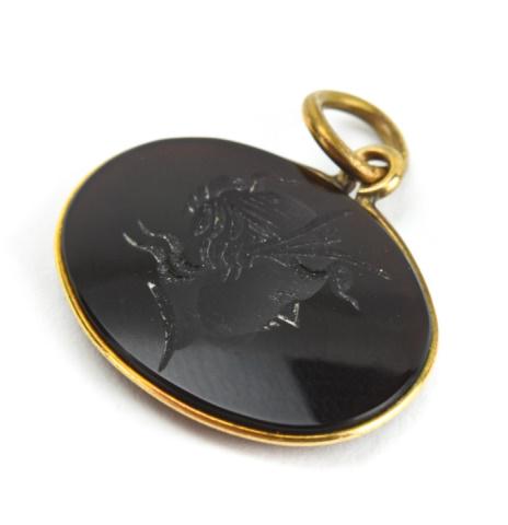Antique 19th C Carnelian Intaglio Necklace Pendant: Antique 19th C Carnelian Greco Roman Intaglio Necklace Pendant. Measures 1 inches in length.