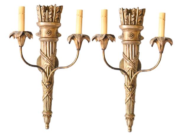 Pair Neoclassical Carved Arrow Quiver Sconces (1 of 6)
