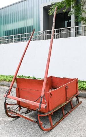 Antique American Amish Wooden Milk Sled: Antique American Amish Wooden Milk Sled. 81 inches x 81.50 inches x 45 inches x 29 inches.