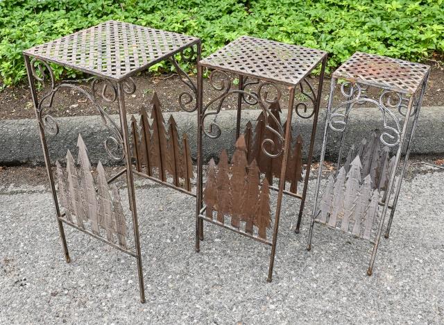 Rustic Wrought Iron Nesting Tables w Pine Trees (1 of 6)