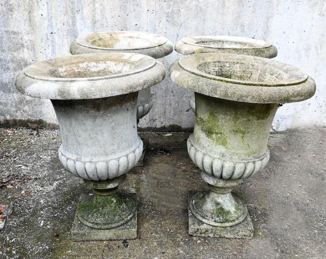 Four Cast Stone Neoclassical Style Urn Planters (1 of 9)