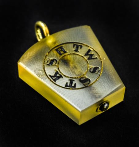 Antique 19th C Masonic Onyx HTWSSTKS Pendant: Antique 19th C Masonic Onyx HTWSSTKS Pendant / Fob. HTWSSTKS stands for "Hiram The Widow's Son Sent To King Solomon." Measures 1 inch in length.