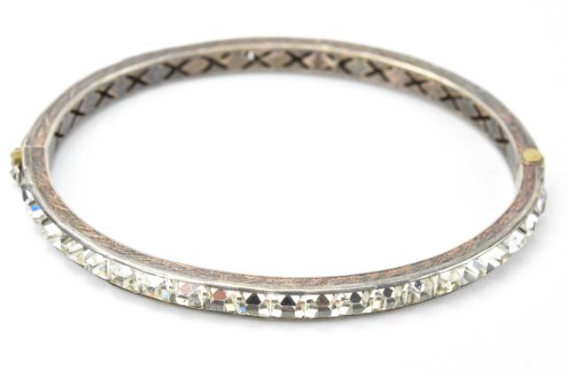 Antique Art Deco Sterling & Paste Bangle Bracelet (1 of 7)
