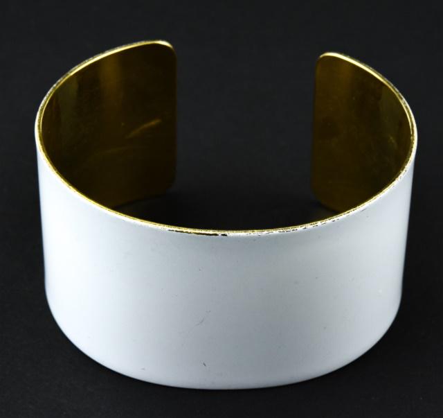 Vintage Gilt Metal & White Enamel Cuff Bracelet (1 of 5)