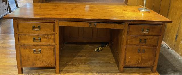 Contemporary Tiger Maple Executive Desk (1 of 6)