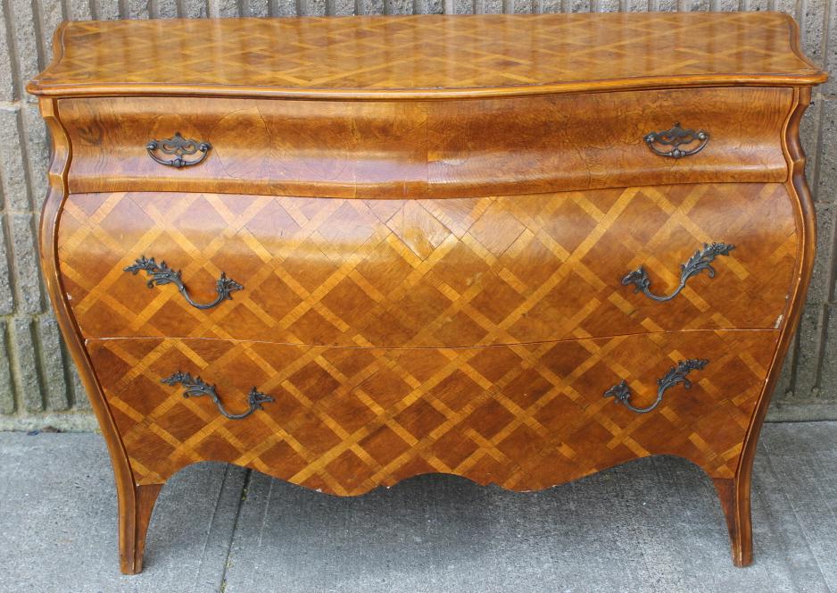 Italian Burled & Parquetry Inlaid Bombe Commode (1 of 6)