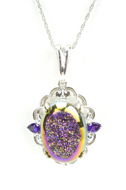 Sterling Silver Necklace Chain w Geode Pendant (1 of 7)