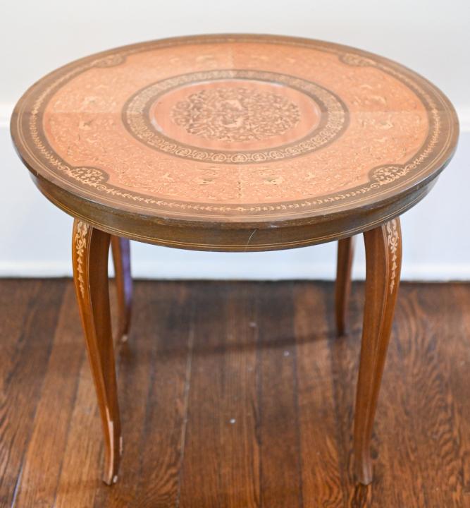 French Provincial Marquetry Inlaid Side Table (1 of 4)