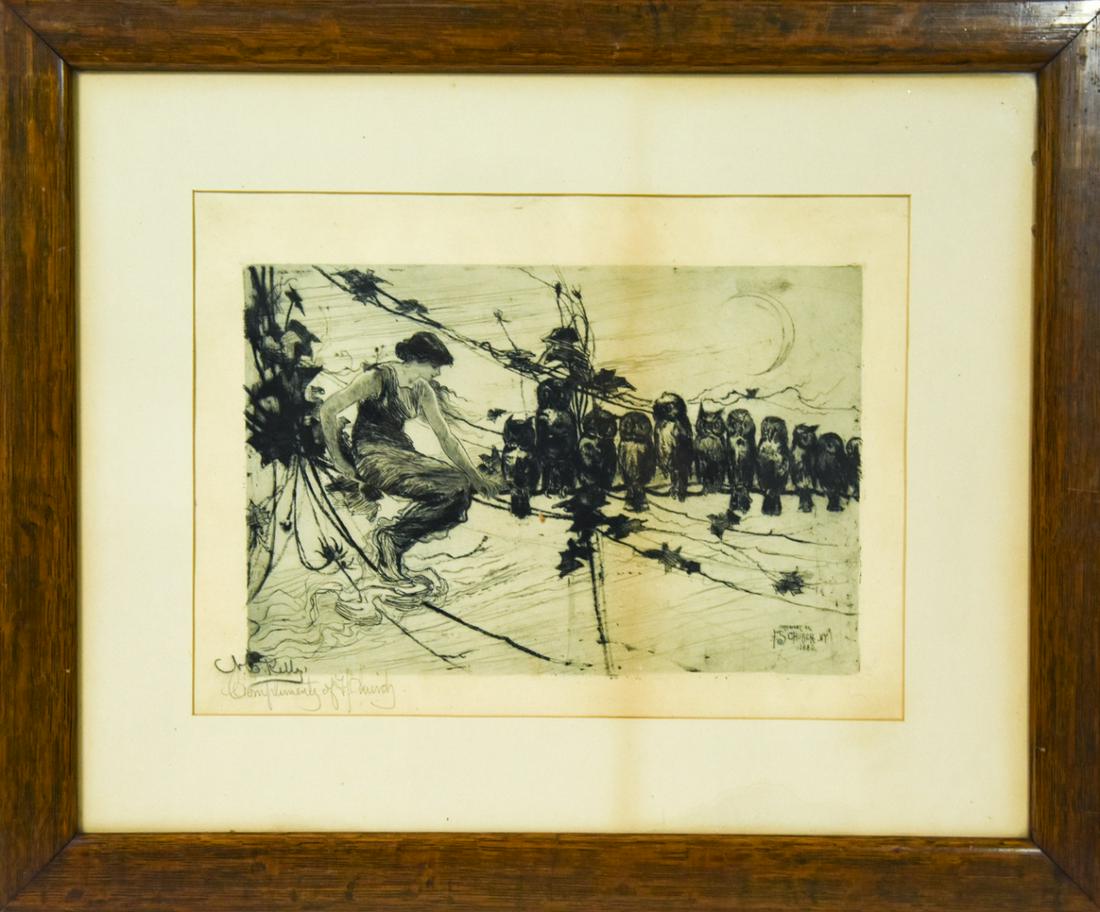 Framed F.S. Church 'Sylph With Owls' Etching (1 of 9)