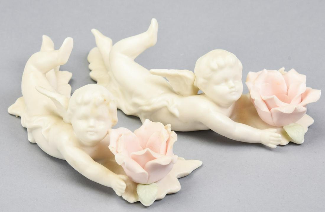 Pair Porcelain Reclining Cherub Candlesticks (1 of 8)