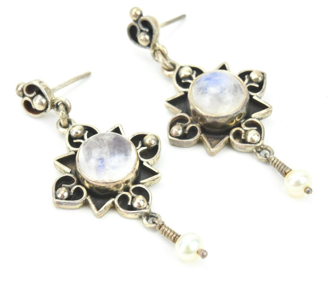 Pair Sterling Silver & Moonstone w Pearl Earrings (1 of 6)