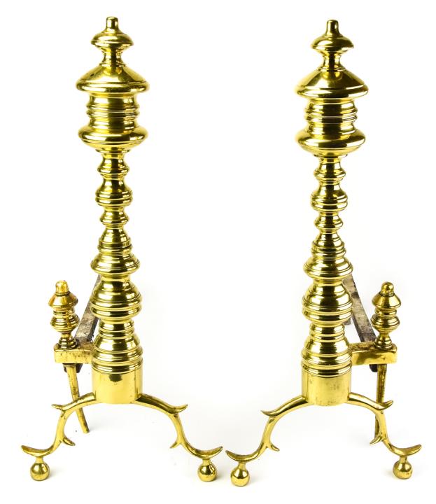 Vintage Brass Fireplace Andiron: Vintage Brass Fireplace Andiron. Measures 22 inches x 19.50 inches x 9.50 inches.