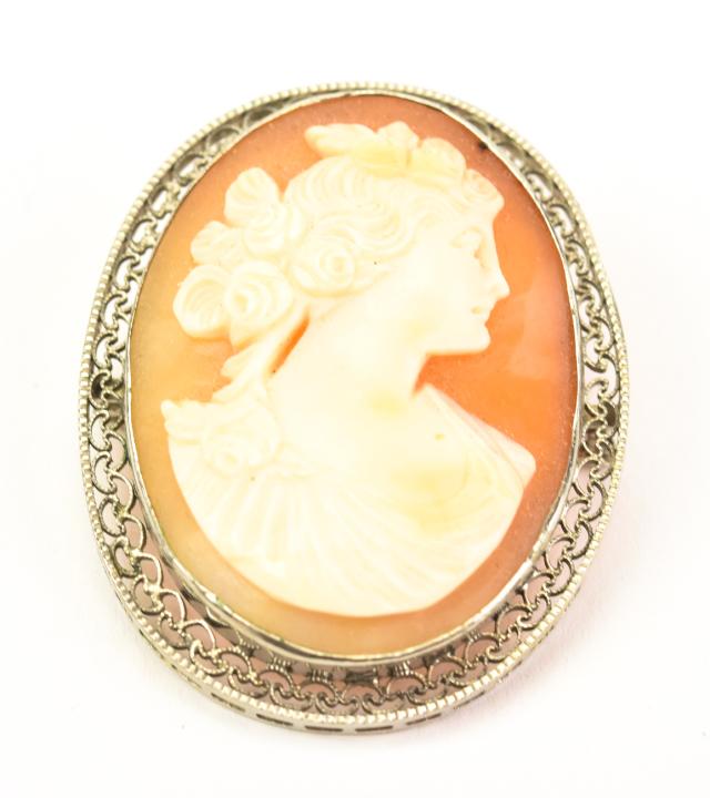 Antique Italian Portrait Cameo Silver Frame Brooch (1 of 6)
