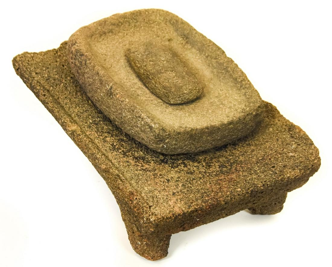 Two Flat Stone Molcajete Grinder & Pestle (1 of 8)