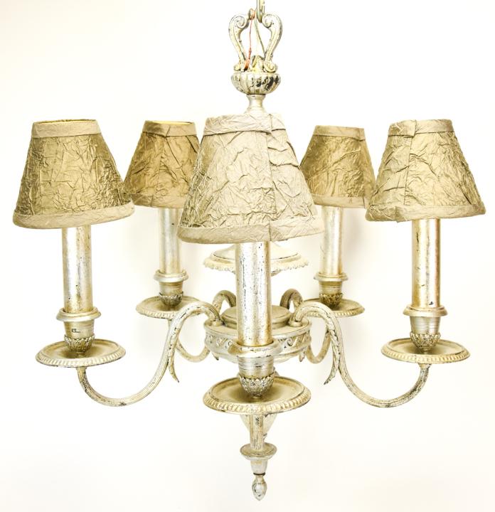 Hollywood Regency Style Silvered 5 Arm Chandelier (1 of 10)