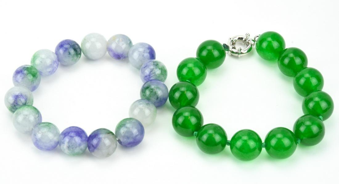 Two Green & Lavender Jade Beaded Bracelets (1 of 8)