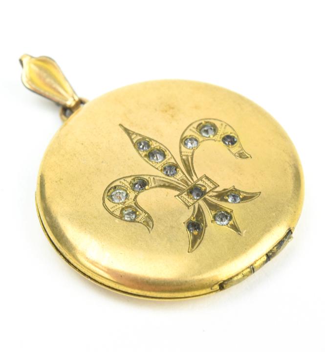 Antique C 1900 Gold Fleur de Lis Locket Pendant (1 of 7)