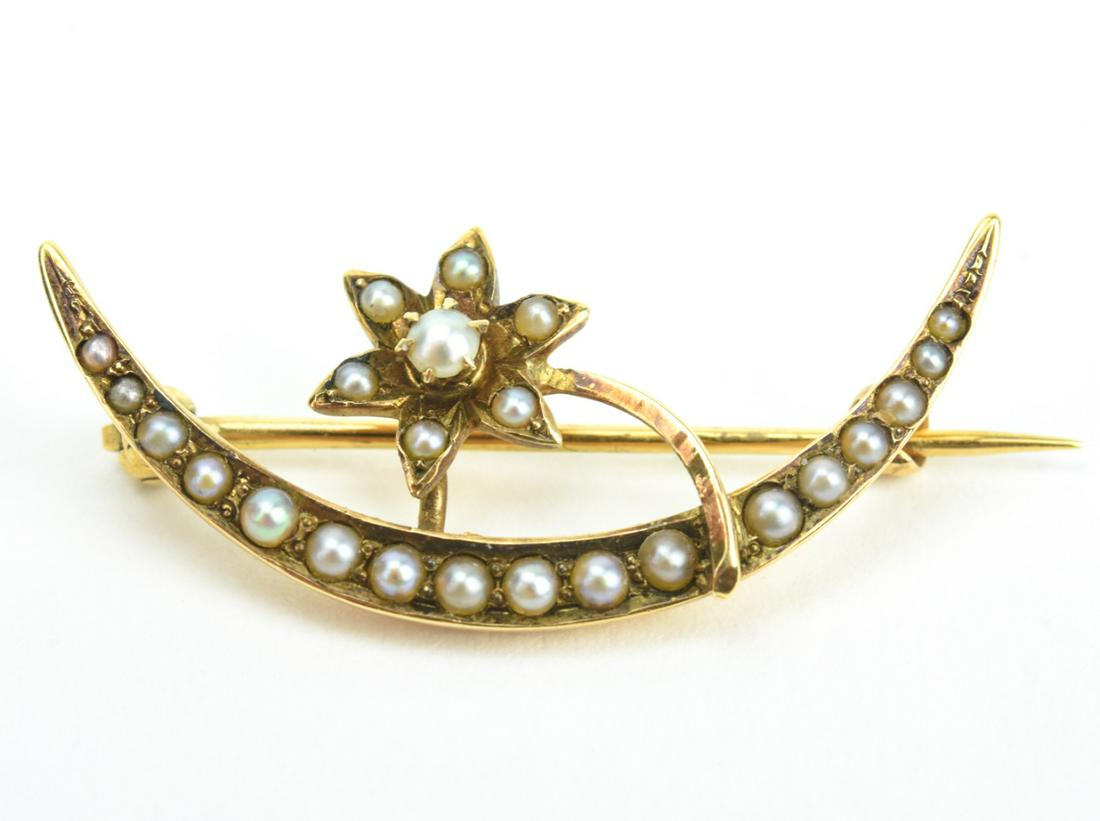 Antique 14kt Yellow Gold & Natural Pearl Crescent (1 of 6)