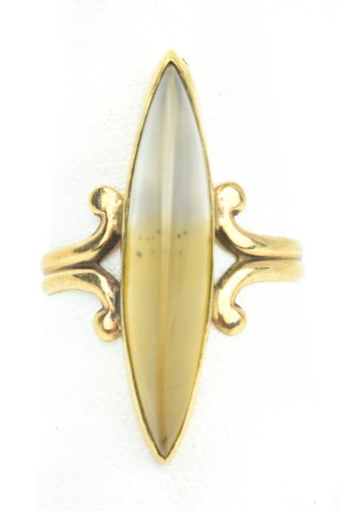 Antique 10kt Gold & Dentritic Agate Navette Ring (1 of 7)