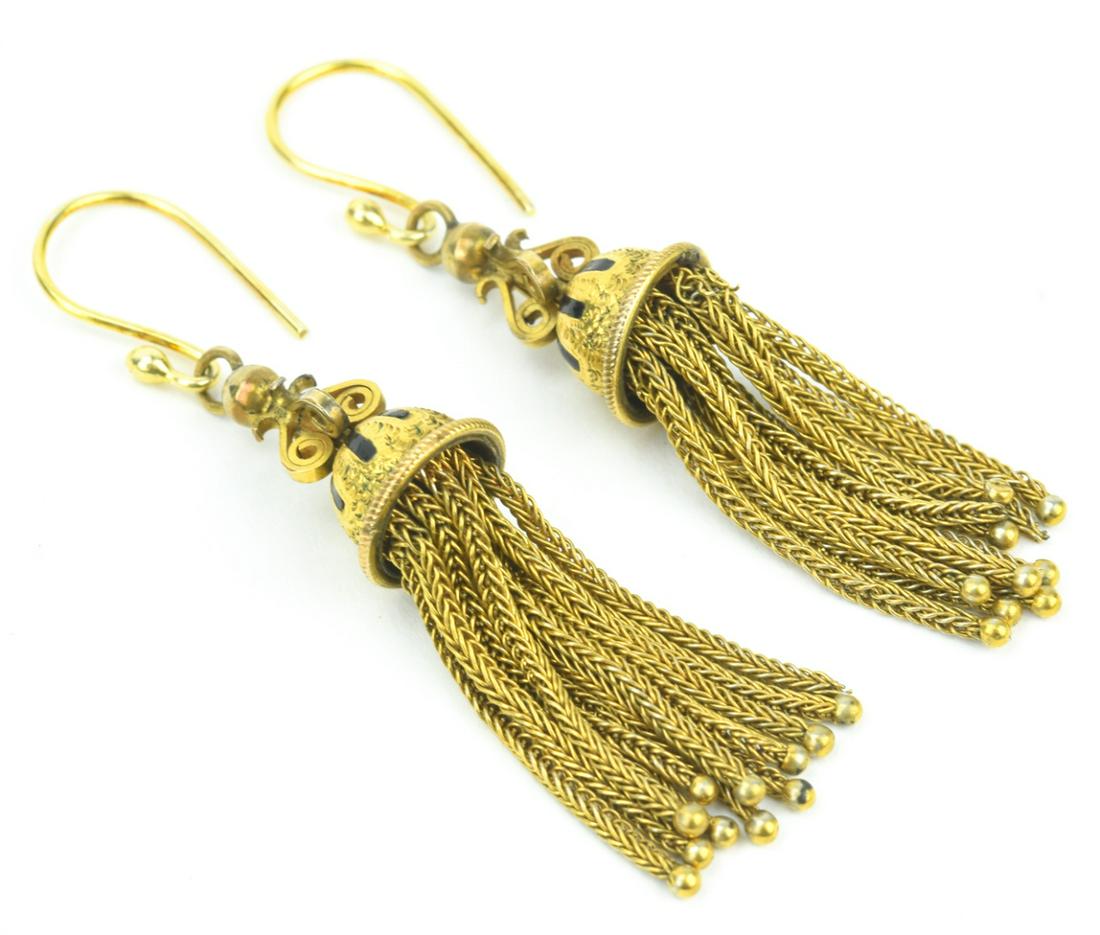 Antique 19th C Gold & Black Enamel Tassel Earrings (1 of 6)