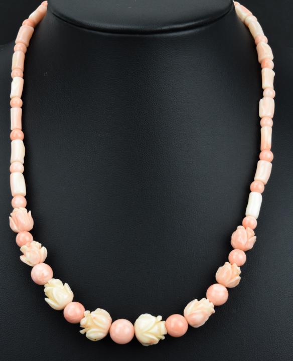 Antique Hand Carved Angel Skin Coral Bead Necklace (1 of 6)