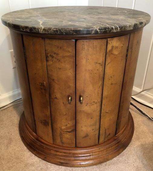 Marble Top Drum Form Side Table w Cabinet (1 of 3)
