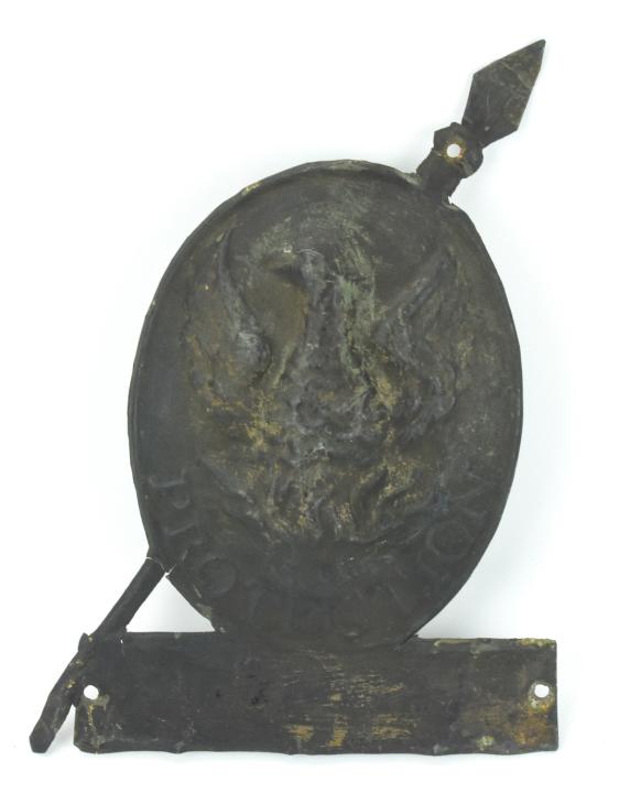 Antique 19th C Fire Marker - Eagle w Protection: Antique 19th C Fire Marker - Eagle w Protection Inscribed Beneath. Measures 10.5 x 8 inches.