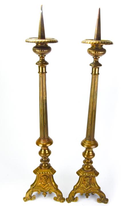Antique 19th C Church Altar Ormolu Candlesticks (1 of 8)