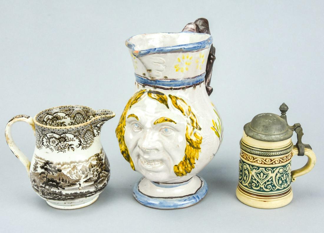 Transferware & Figural Face Pitcher & German Stein (1 of 8)