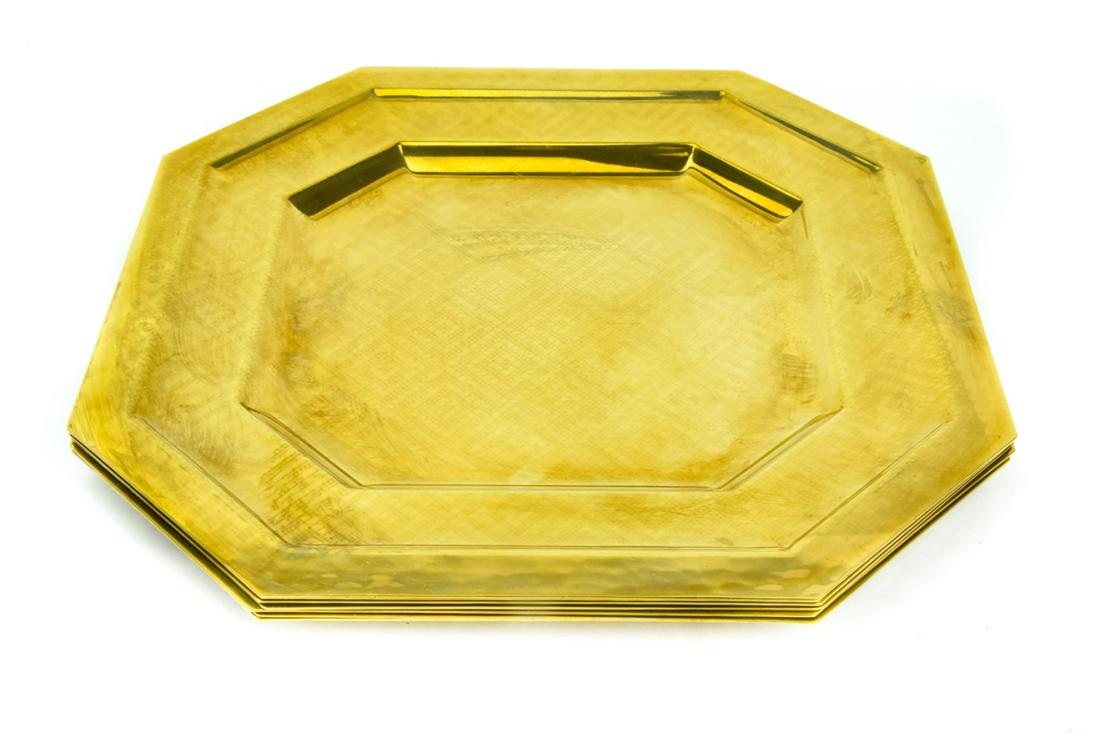 Set of Six Hammered Brass Contemporary Chargers (1 of 8)