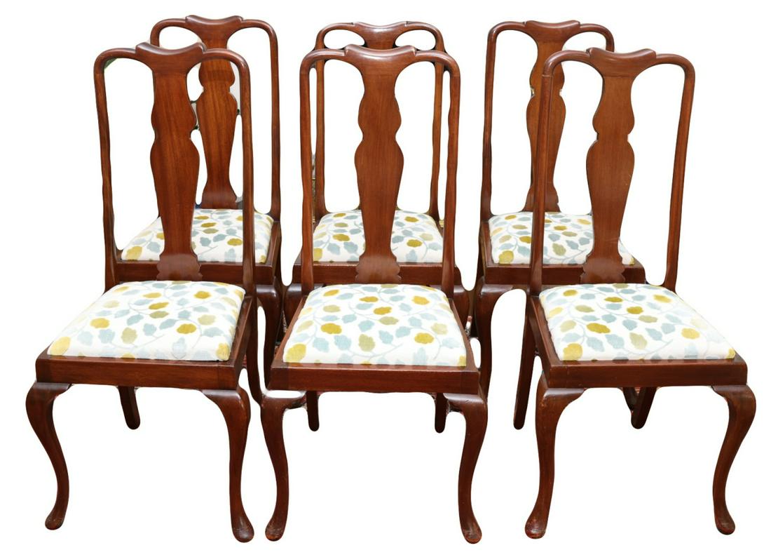 6 Antique Mahogany Queen Anne Dining Room Chairs (1 of 5)