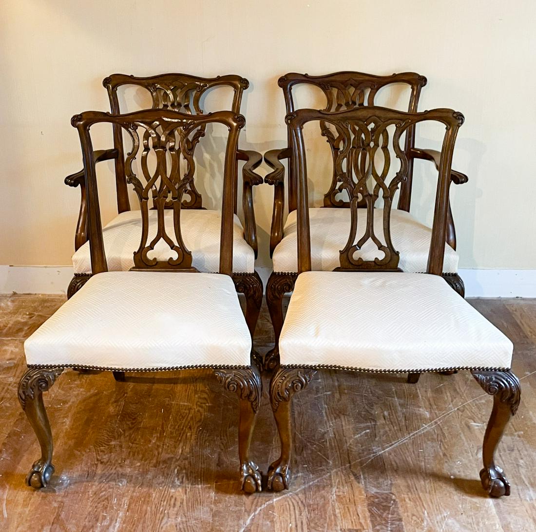 Set 4 Chippendale Upholstered Dining Chairs (1 of 7)