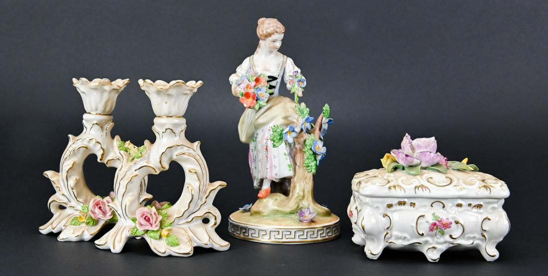Antique Dresden Porcelain Figure & Candlesticks (1 of 9)