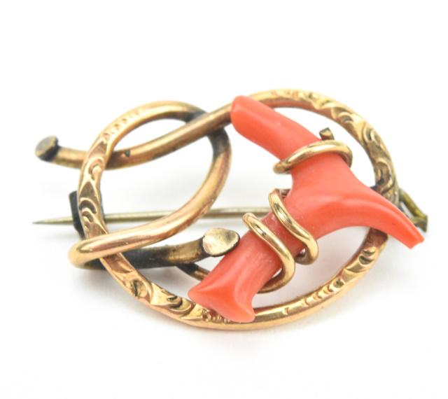 Antique 19th C Brooch w Natural Branch Coral (1 of 5)