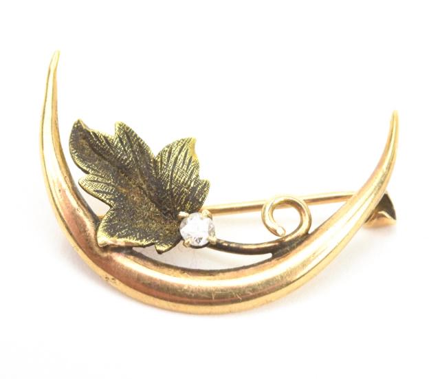 Antique 10kt Gold & Diamond Crescent Brooch (1 of 6)