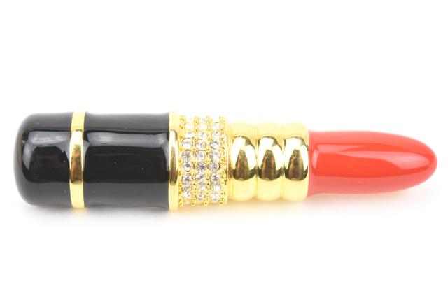 Kenneth J Lane Enamel Lipstick Rhinestone Brooch (1 of 8)