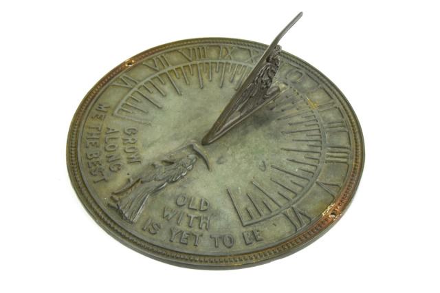 Outdoor Garden Sundial: Outdoor Garden "Grow Old Along With Me" Sundial. 11 inches x 4 inches.
