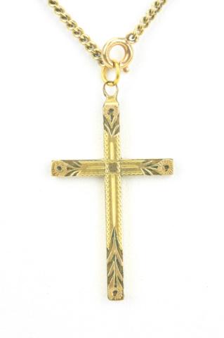 Antique Gold Filled Cross Pendant w Necklace Chain (1 of 8)