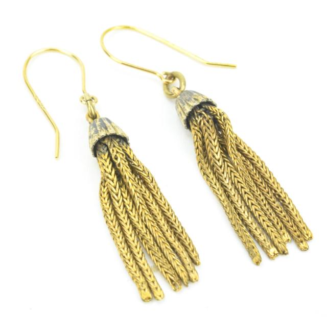 Estate 14kt Yellow Gold Tassel Pendant Earrings (1 of 6)