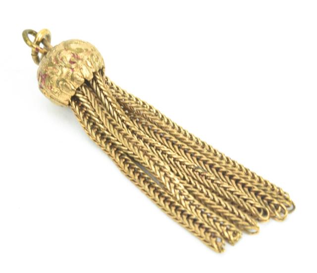 Antique 19th C Gold Filled Tassel Necklace Pendant: Antique 19th C Gold Filled Tassel Necklace Pendant. Measures 1.75 inches in length.