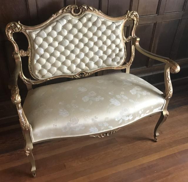Antique C 1900 Carved Gilt Decorated Tufted Settee (1 of 6)