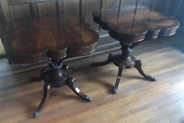 Pair of Banded Inlay Pedestal Base End Tables (1 of 5)