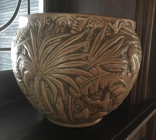 Antique Fern & Leaf Motif Art Pottery Cache Pot (1 of 4)