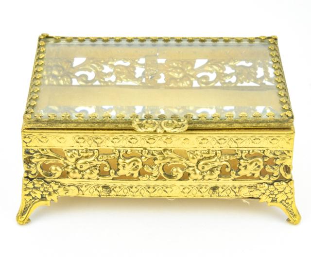 Hollywood Regency Ormolu Beveled Glass Jewelry Box (1 of 8)
